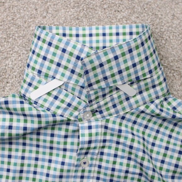 Society of Threads Flip Cuff Shirt Mens Large Green Slim 4 Way Stretch No Iron - Picture 13 of 14